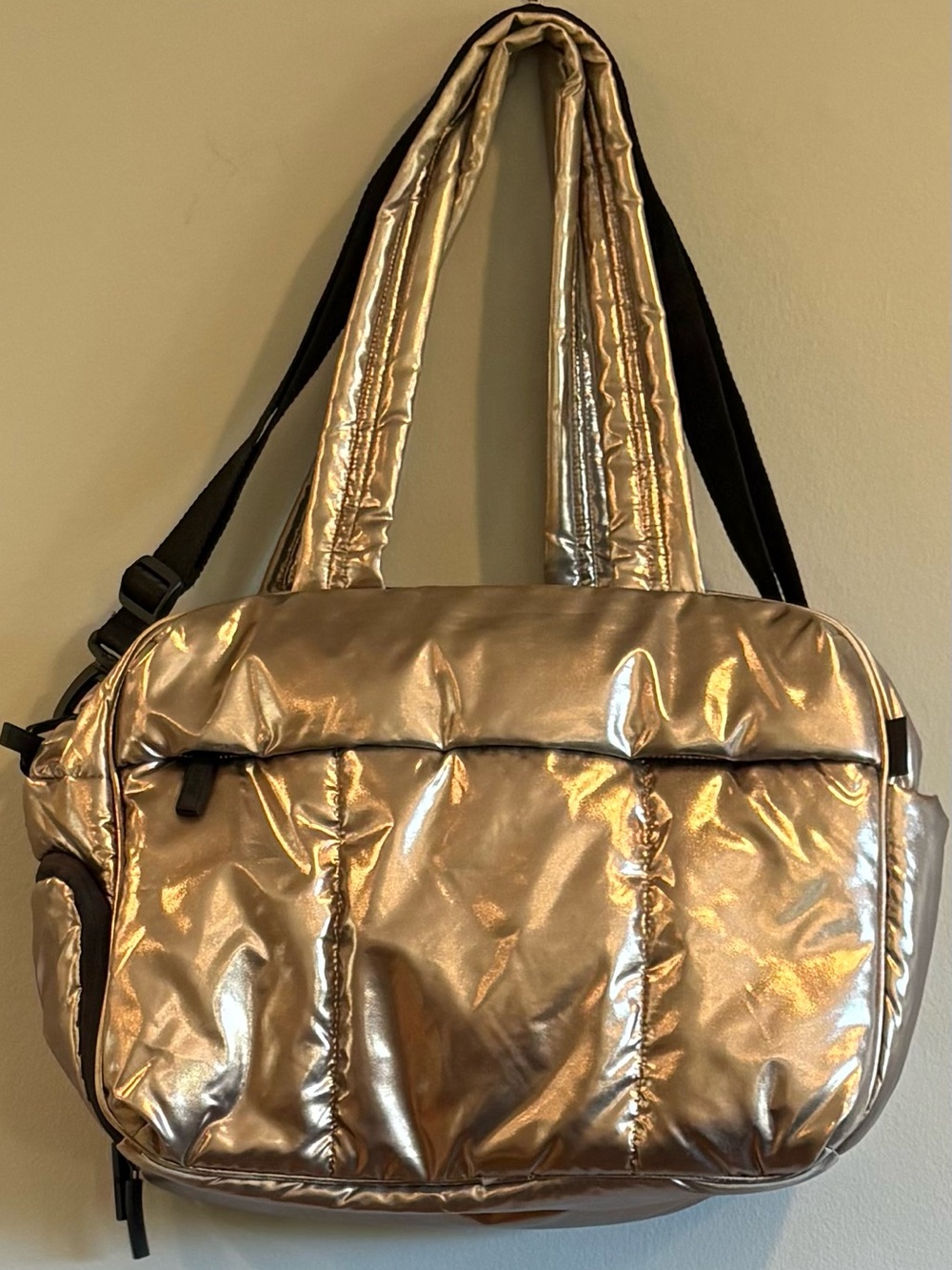 Calpak Luka Large Duffle Bag in Metallic Gold Light Weight Removable Crossbody